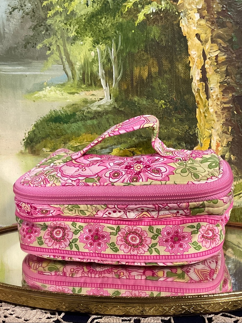 Vera Bradley Pink Floral Quilted Cosmetic Travel Case
